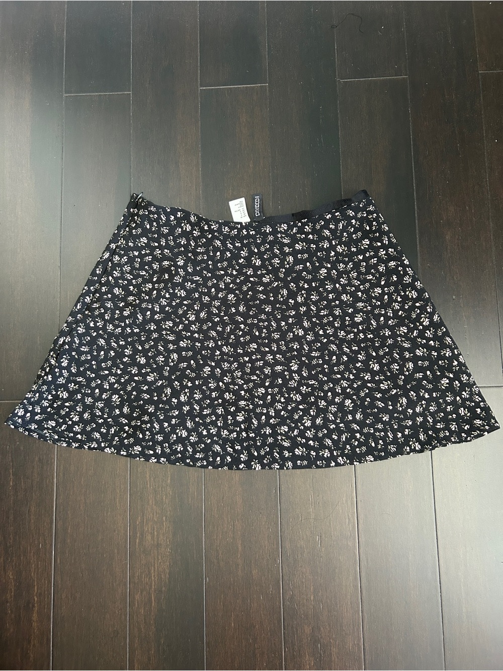 H&M Black Skater Skirt with White Floral Print